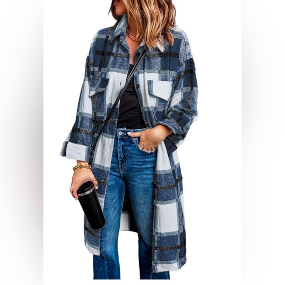 Womens Long flat Jacket Long Sleeve Button Down flannel (chose Color/SZ - Picture 5 of 14
